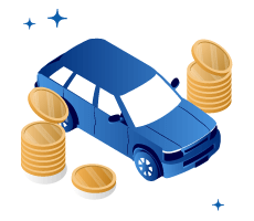 auto azul moedas douradas