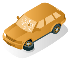 carro dourado com vidro quebrado