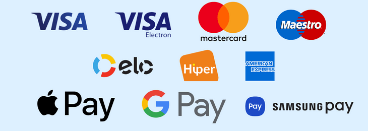 logomarca das bandeiras aceitas na maquininha Zettle em fundo azul png