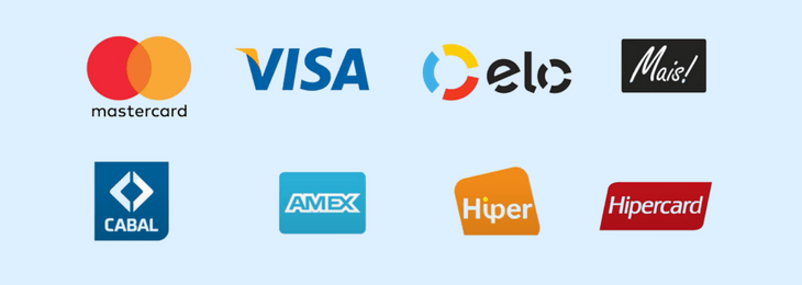 logomarca das bandeiras de cartão aceitas na maquininha believepay em fundo azul