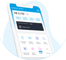 Celular smartphone no app da Conta Digital do Mercado Pago