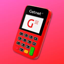 Maquininha Get Mini da Getnet com fundo vermelho