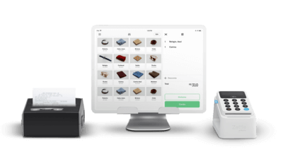 imagem de uma impressora, tablet e uma maquininha Zettle png