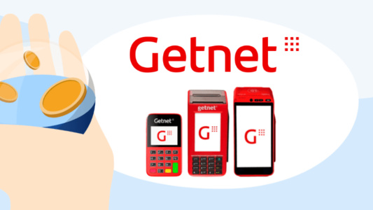 Imagem com logo e maquininhas da GetNet png