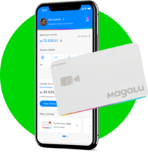 Cartão Magalu imagem do aplicativo magalupay no celular e cartão magalu cinza png